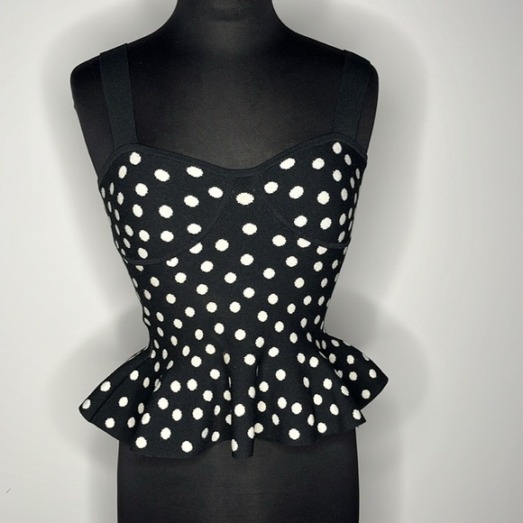 EXPRESS Women’s Black White Polka Dot Peplum Top Size S - Picture 2 of 8